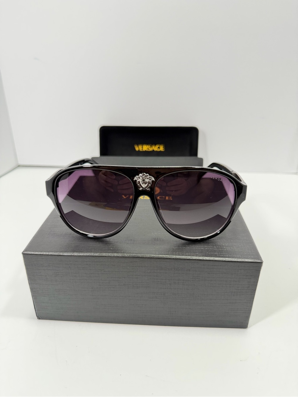 Versace Black Frames with Purple Gradient Lenses Women's Sunglasses
